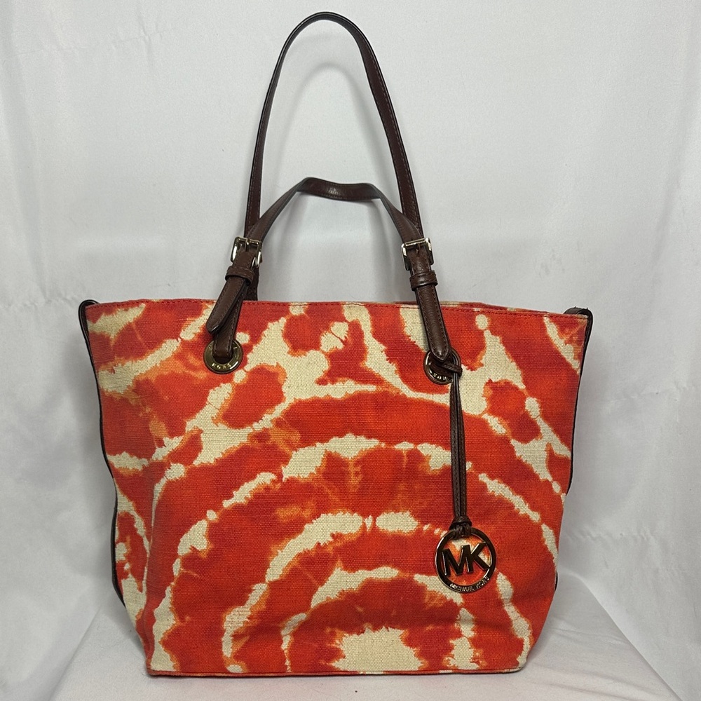 Michael Kors Orange and Cream Tie-Dye Canvas Tote